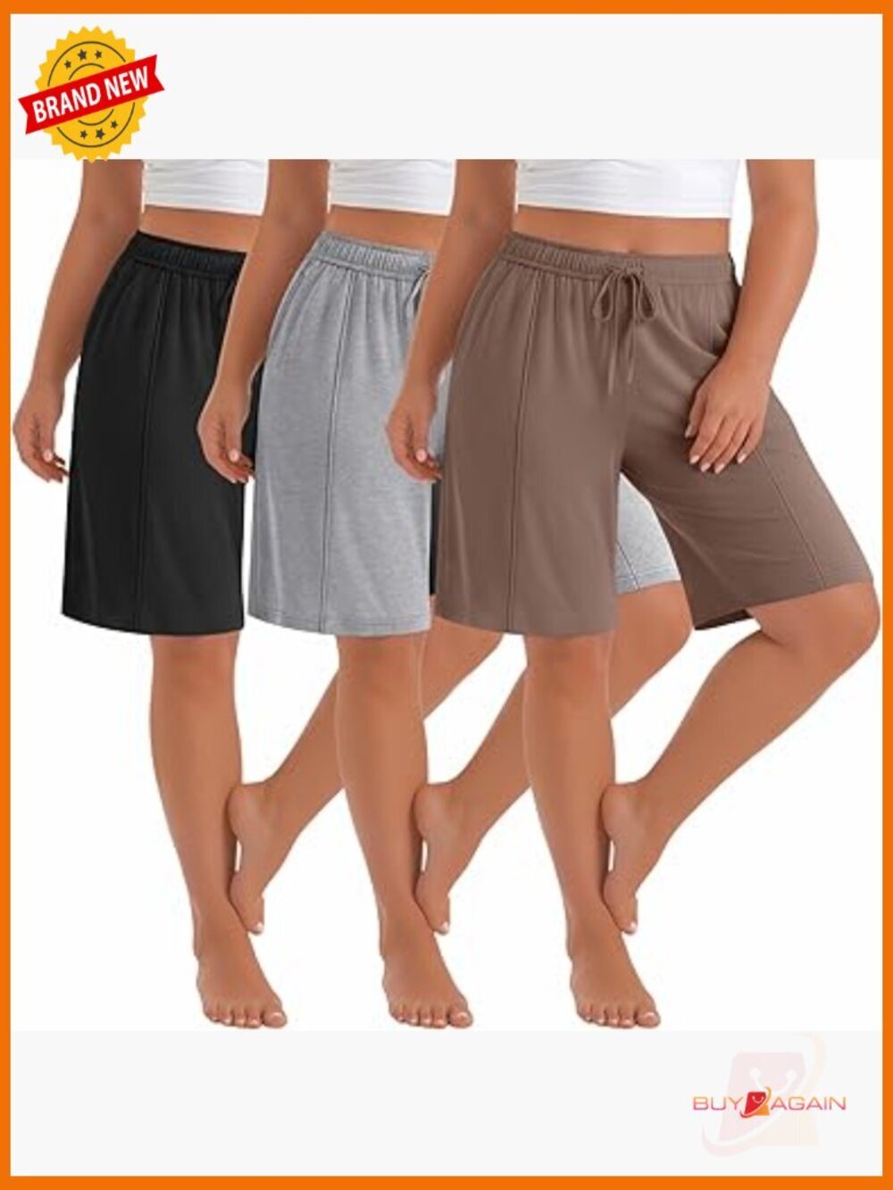 Plus Size Bermuda Shorts 3 Pack Elastic Drawstring Athletic Pockets